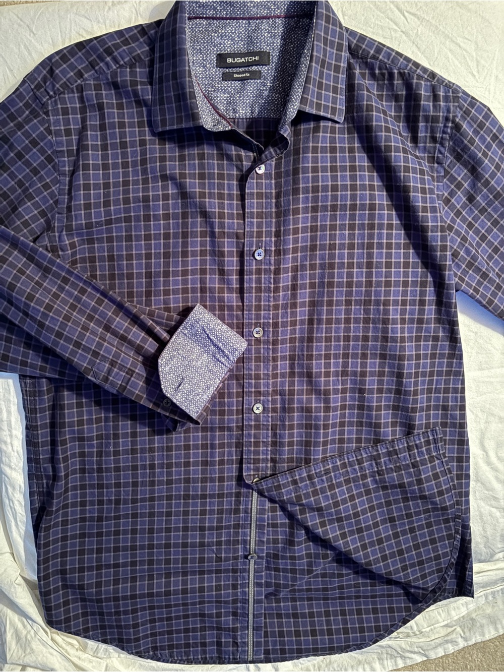 Bugatchi Blue and Gray Windowpane Button-Down Shirt